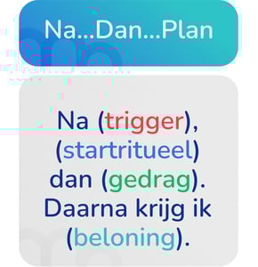 Na dan plan voor gewoontevorming en reflecteren na (trigger), (startritueel) dan (gedrag). Daarna krijg ik (beloning).
