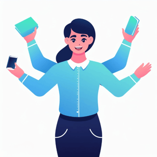 persoon met meerdere armen die meerdere dingen tegelijkertijd aan het doen is